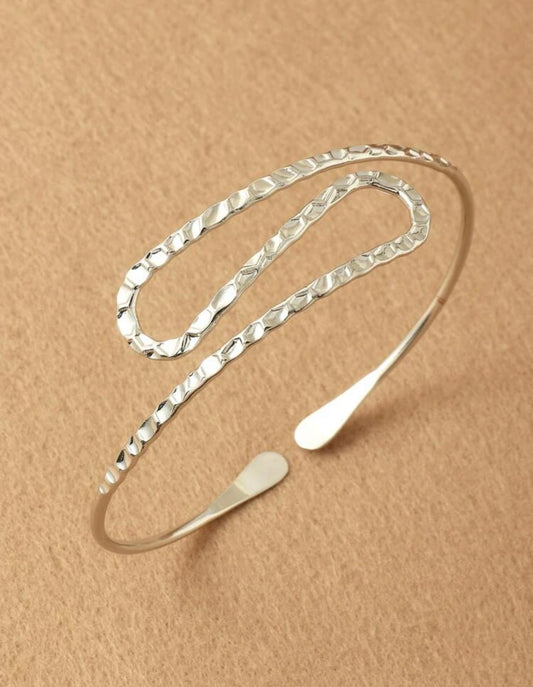 Silver hammered arm cuff